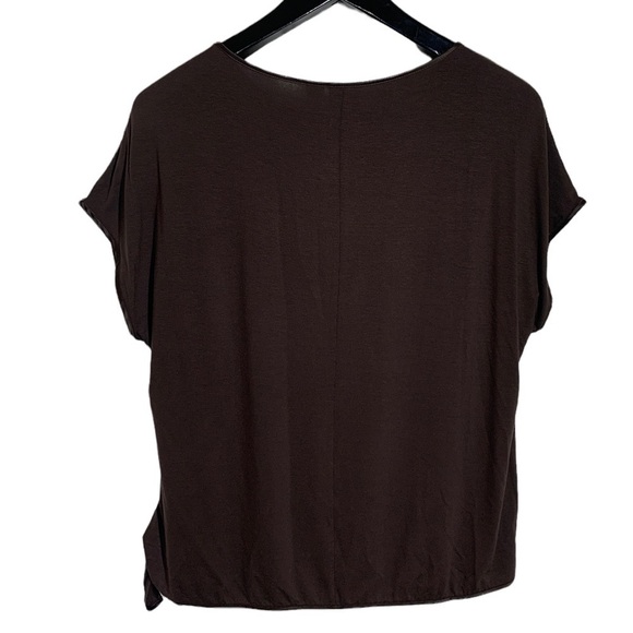 Chico’s expresso brown Knit Woven Side-Tie Top 2 NWT - Picture 2 of 5